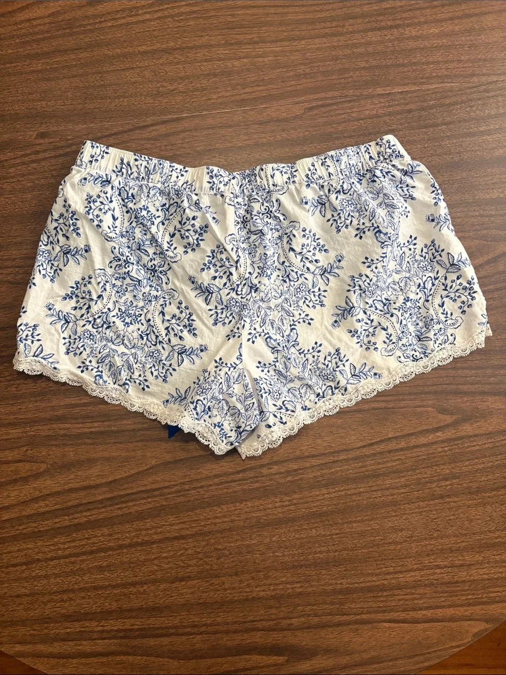 Victoria's Secret Medium White and Blue Floral Lace Trim Pajama Shorts